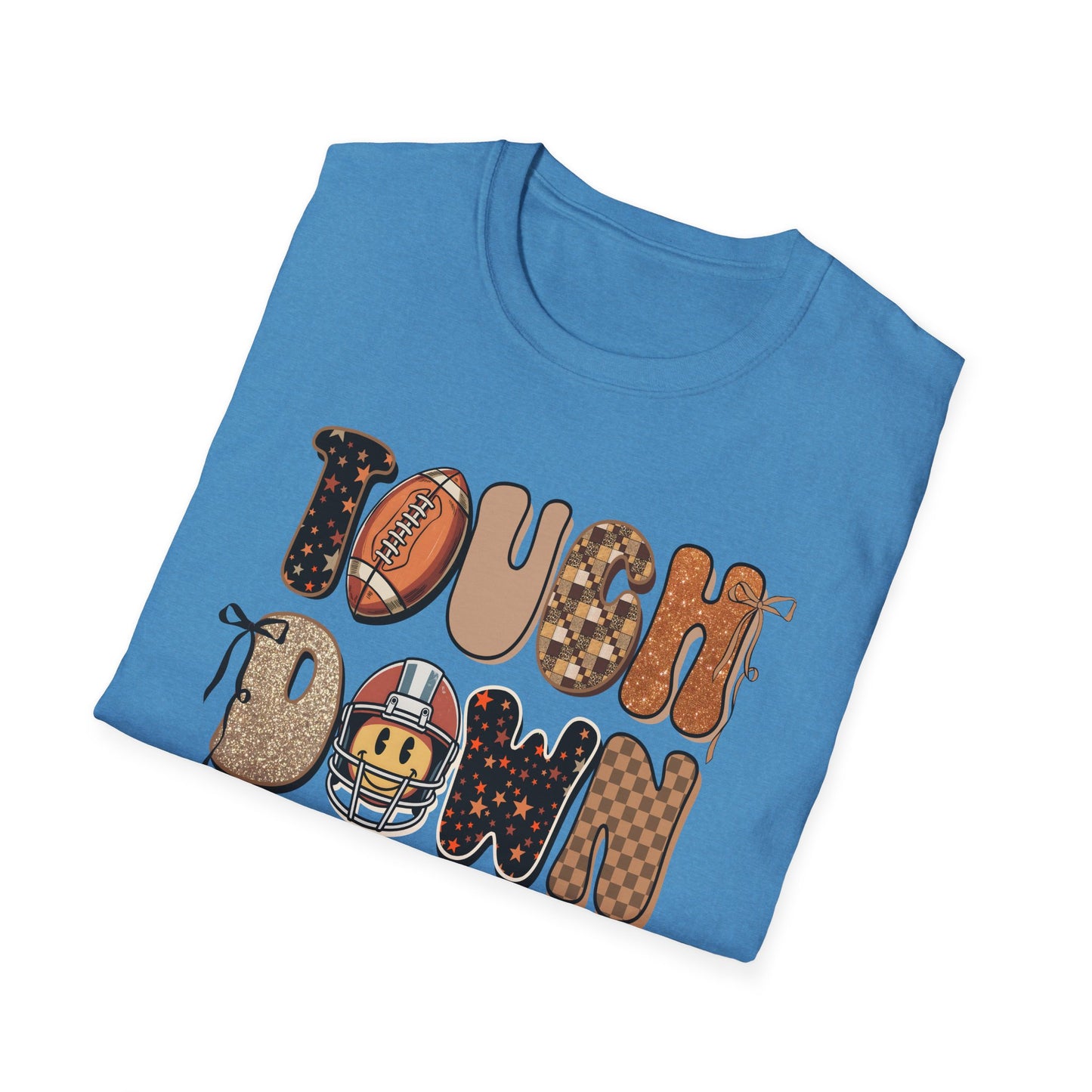 Touchdown Season Football T-Shirt – Retro Glitter Smiley Game Day Tee