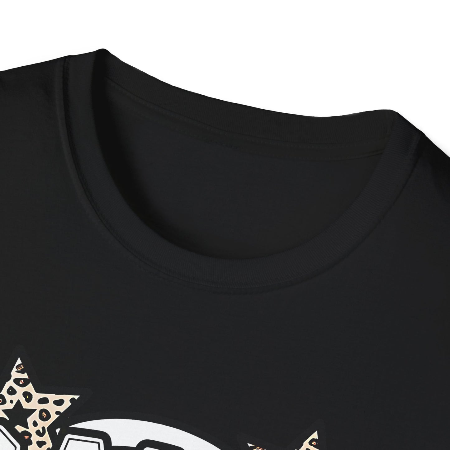 Game Day Glitter Football T-Shirt – Leopard Star & Checkerboard Design for Sports Fans