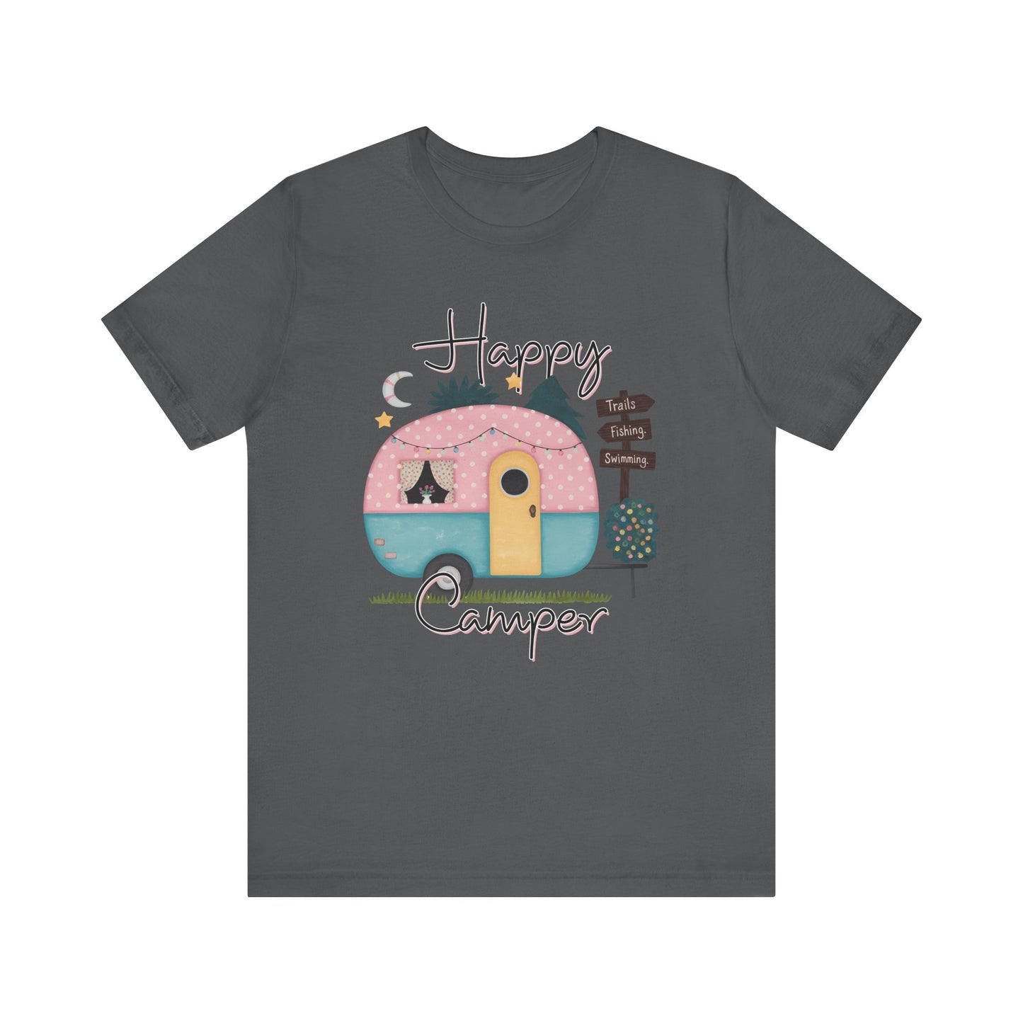 Happy Camper T-Shirt – Minimalist Retro Camper Tee for Nature Lovers