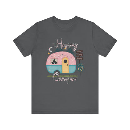 Happy Camper T-Shirt – Minimalist Retro Camper Tee for Nature Lovers