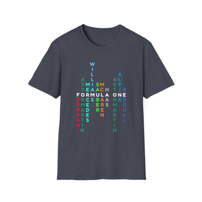Formula 1 Team Word Art T-Shirt – Unique Grid Design for F1 Fans