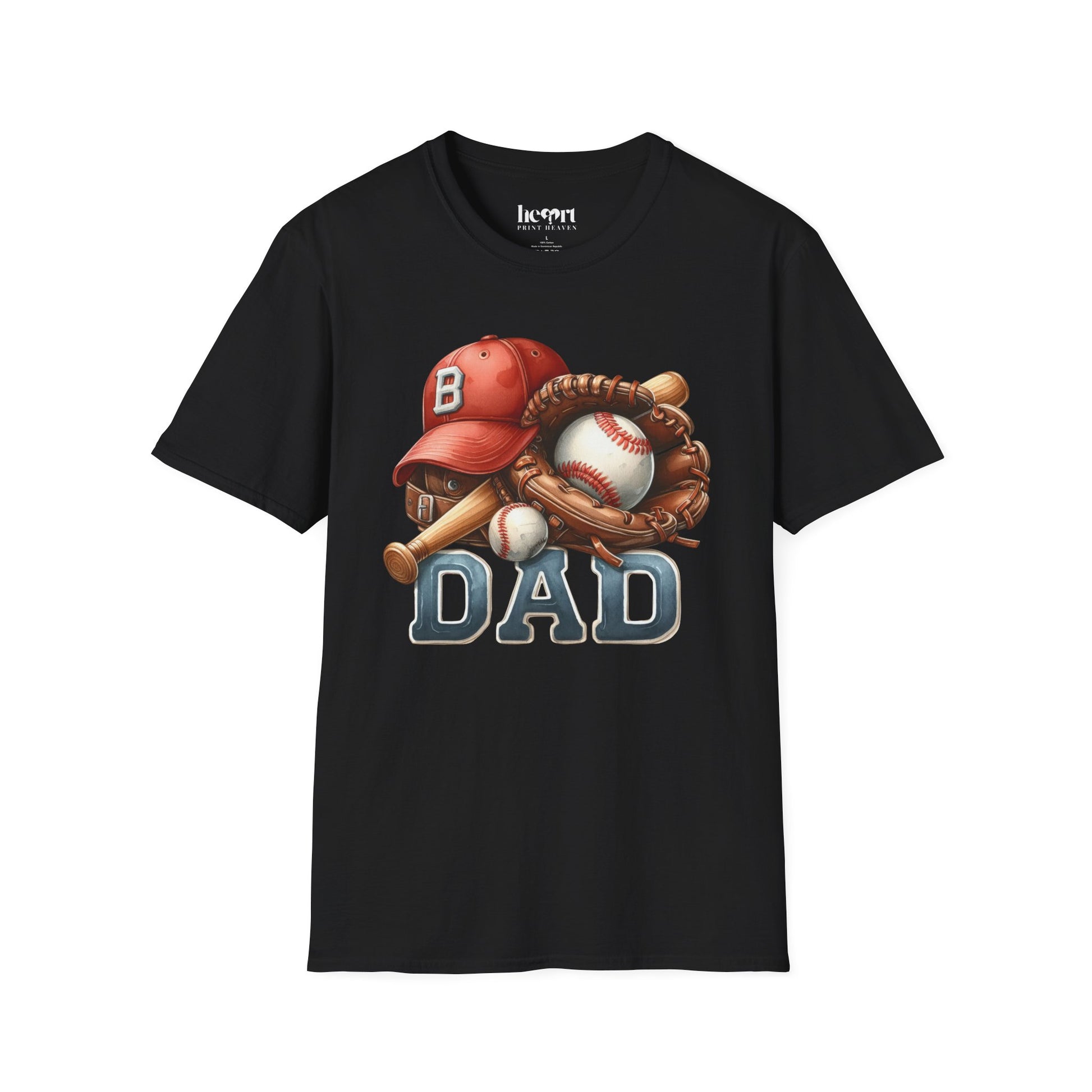 Baseball Dad T-Shirt with Hat & Ball Design – Perfect Gift for Sports-Loving Fathers Black Front