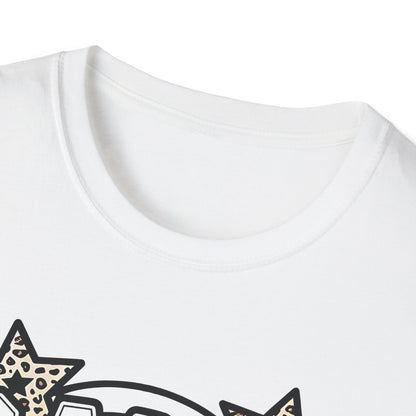 Game Day Glitter Football T-Shirt – Leopard Star & Checkerboard Design for Sports Fans