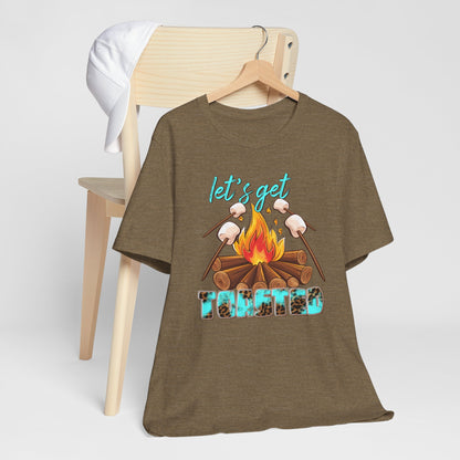 Let’s Get Toasted Campfire T-Shirt – Funny Camping Graphic Tee for Outdoor Lovers