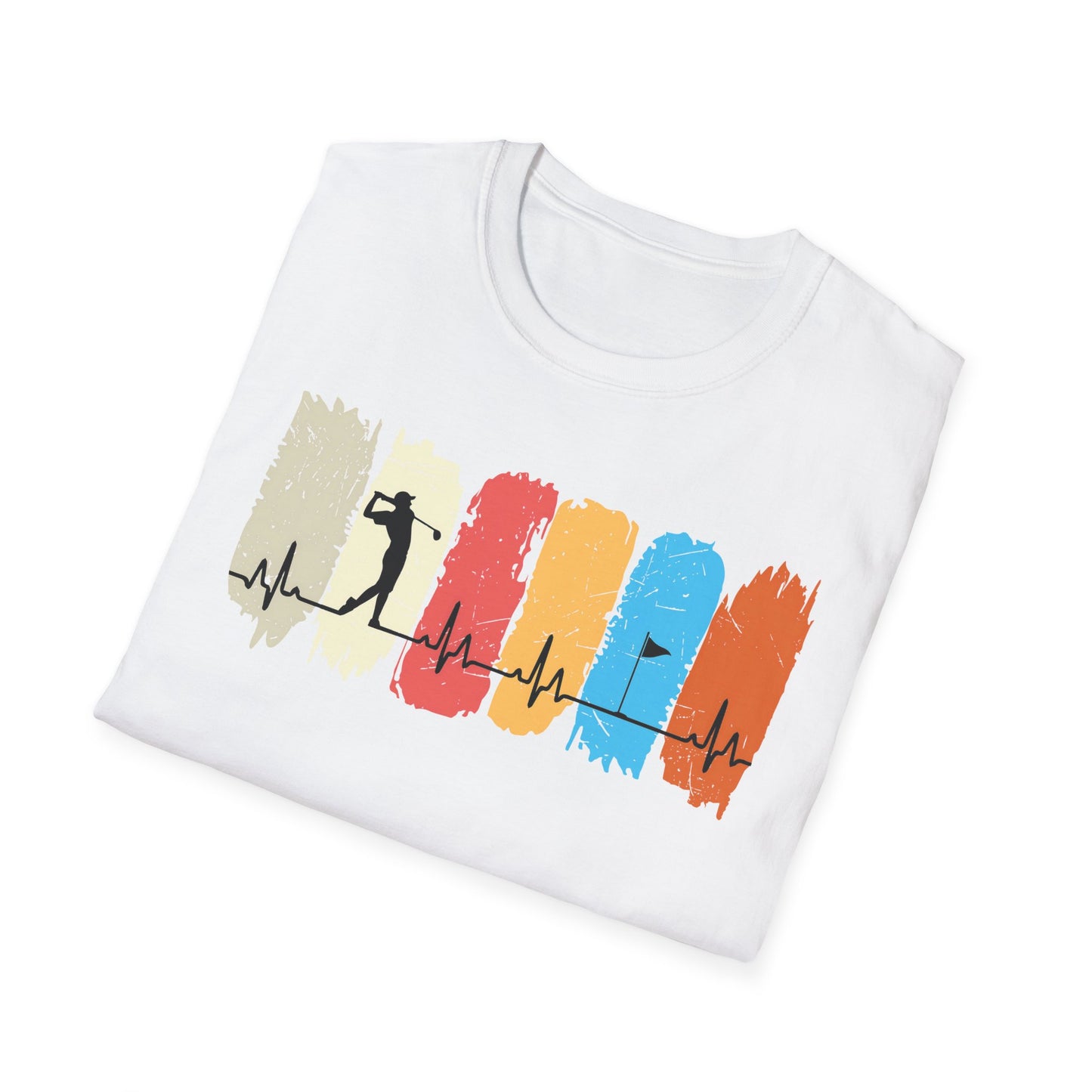 Golfer Heartbeat Retro Sports Tee – Golf graphic t-shirt with ECG heart line W