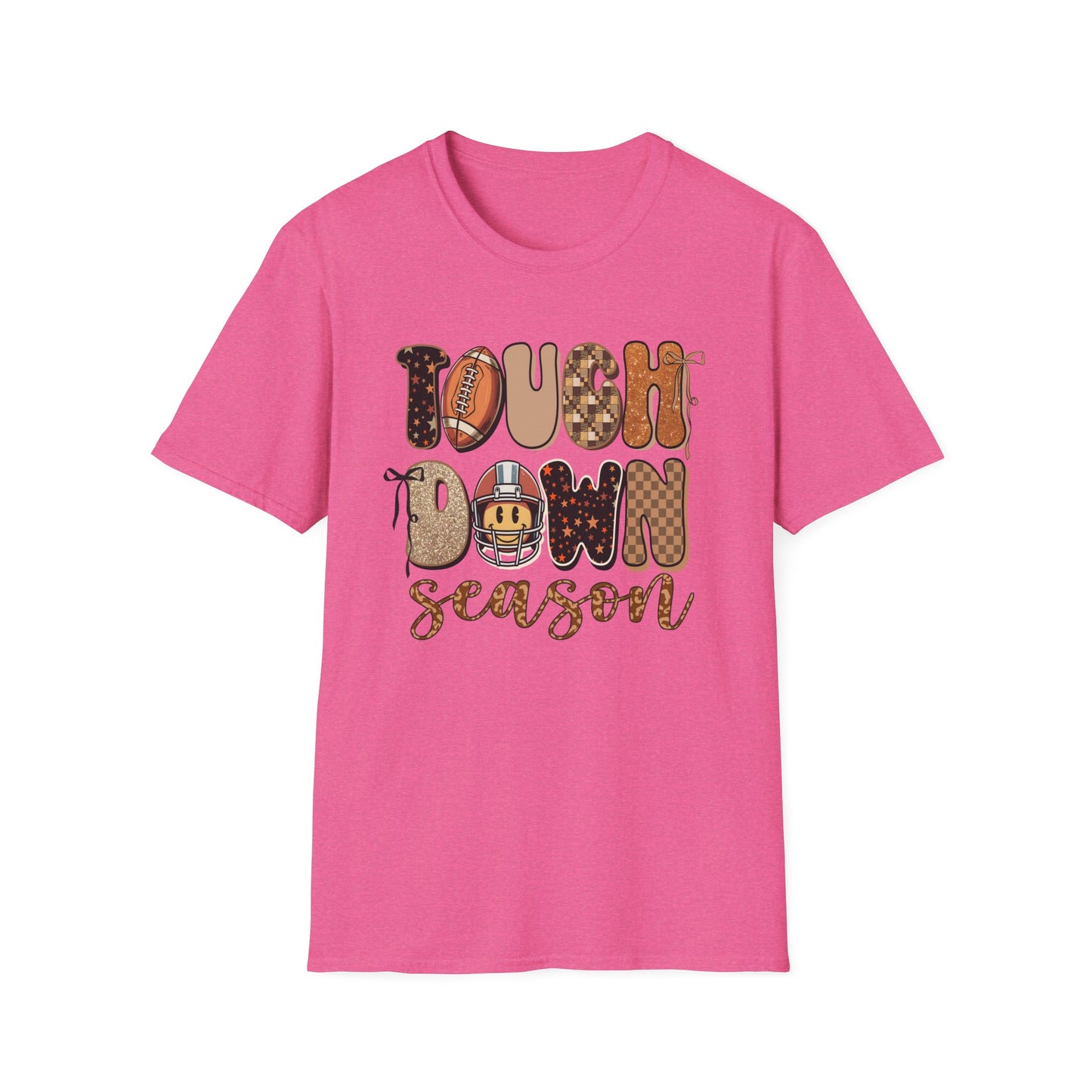 Touchdown Season Football T-Shirt – Retro Glitter Smiley Game Day Tee