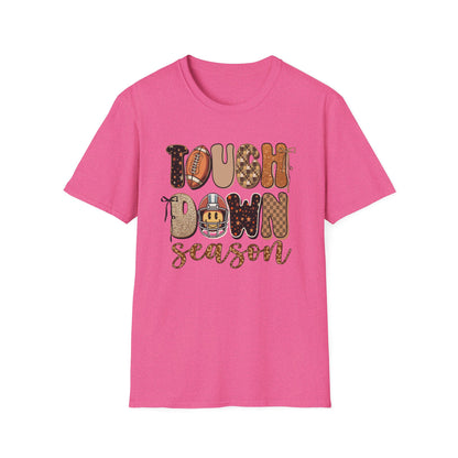 Touchdown Season Football T-Shirt – Retro Glitter Smiley Game Day Tee