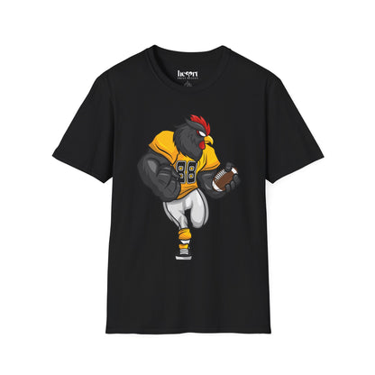Black Rooster American Football Mascot T-Shirt – Bold Sports Tee for Fans and Teams 🏈