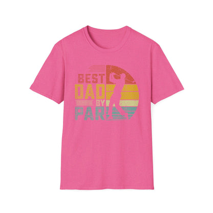 Best Dad By Par Golf Tee – funny golf dad sports graphic T-shirt in Heather Heliconia