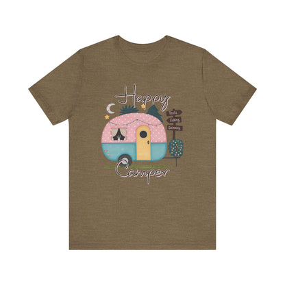 Happy Camper T-Shirt – Minimalist Retro Camper Tee for Nature Lovers