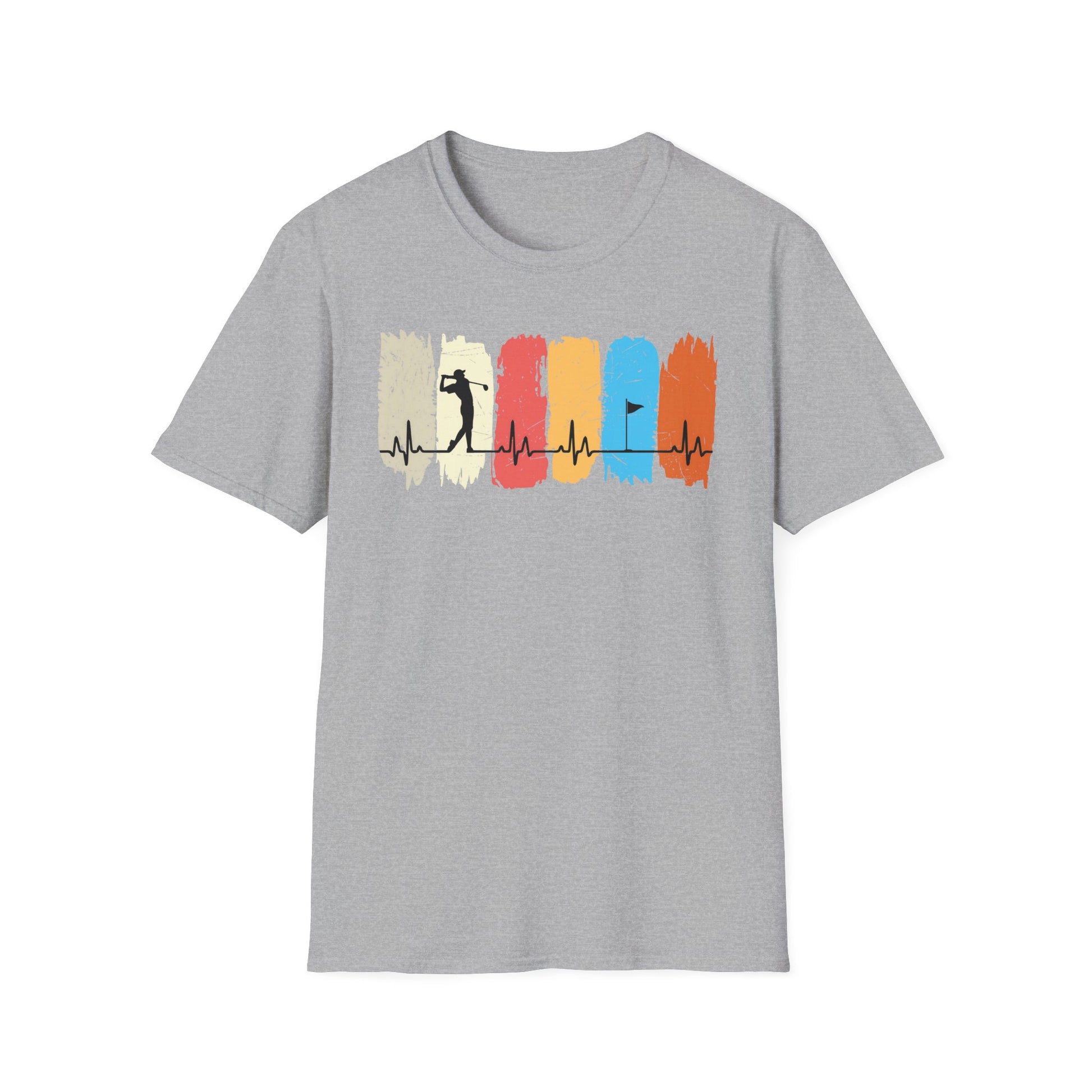 Golfer Heartbeat Retro Sports Tee – Golf graphic t-shirt with ECG heart line Sport Grey
