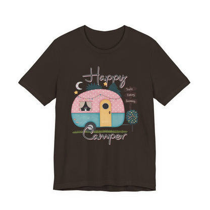 Happy Camper T-Shirt – Minimalist Retro Camper Tee for Nature Lovers