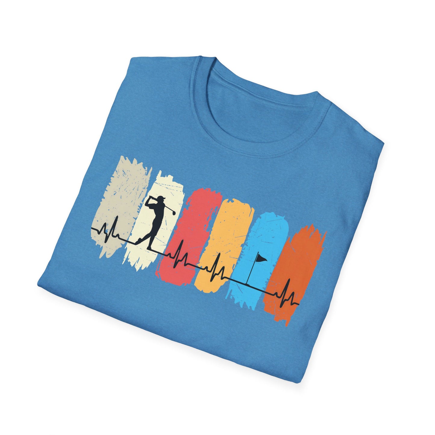Golfer Heartbeat Retro Sports Tee – Golf graphic t-shirt with ECG heart line B