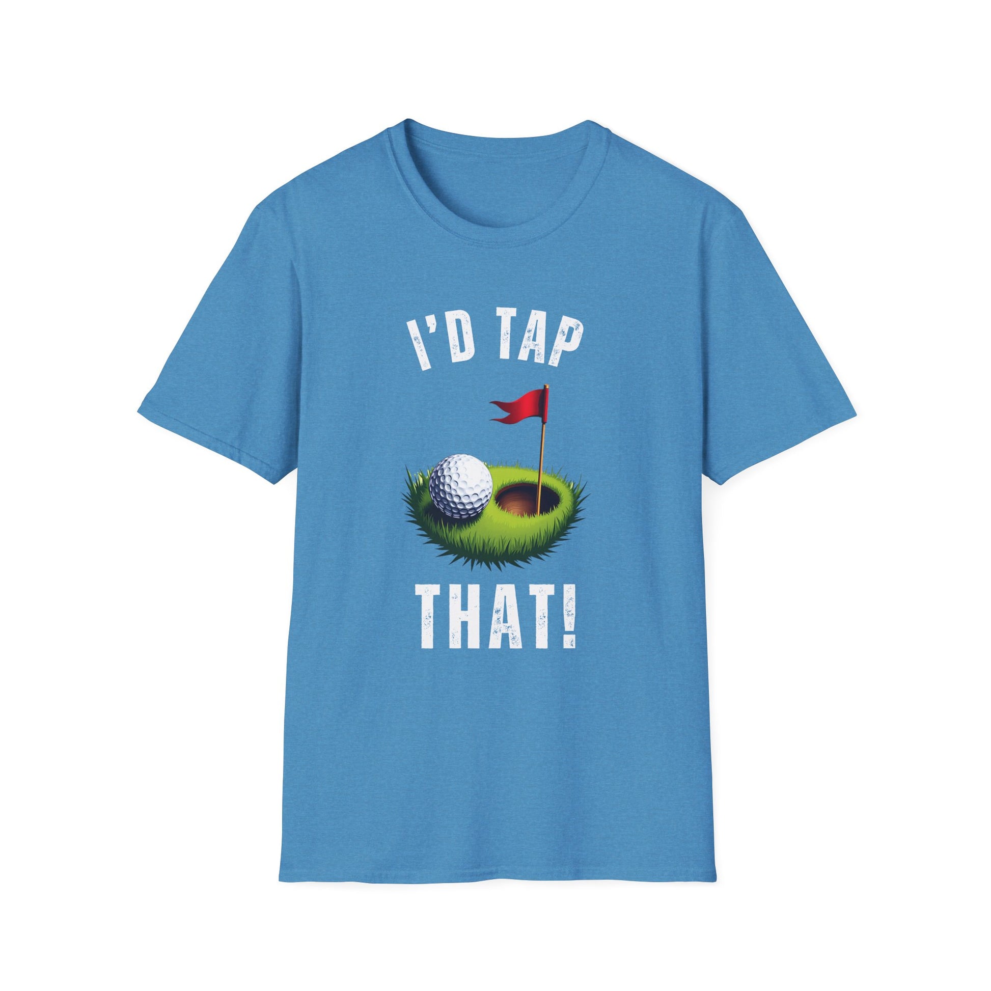 I’d Tap That Golf Tee – Funny putting pun sports graphic T‑shirt in Heather Sapphire