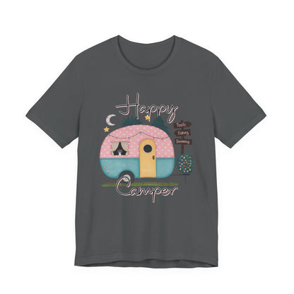 Happy Camper T-Shirt – Minimalist Retro Camper Tee for Nature Lovers