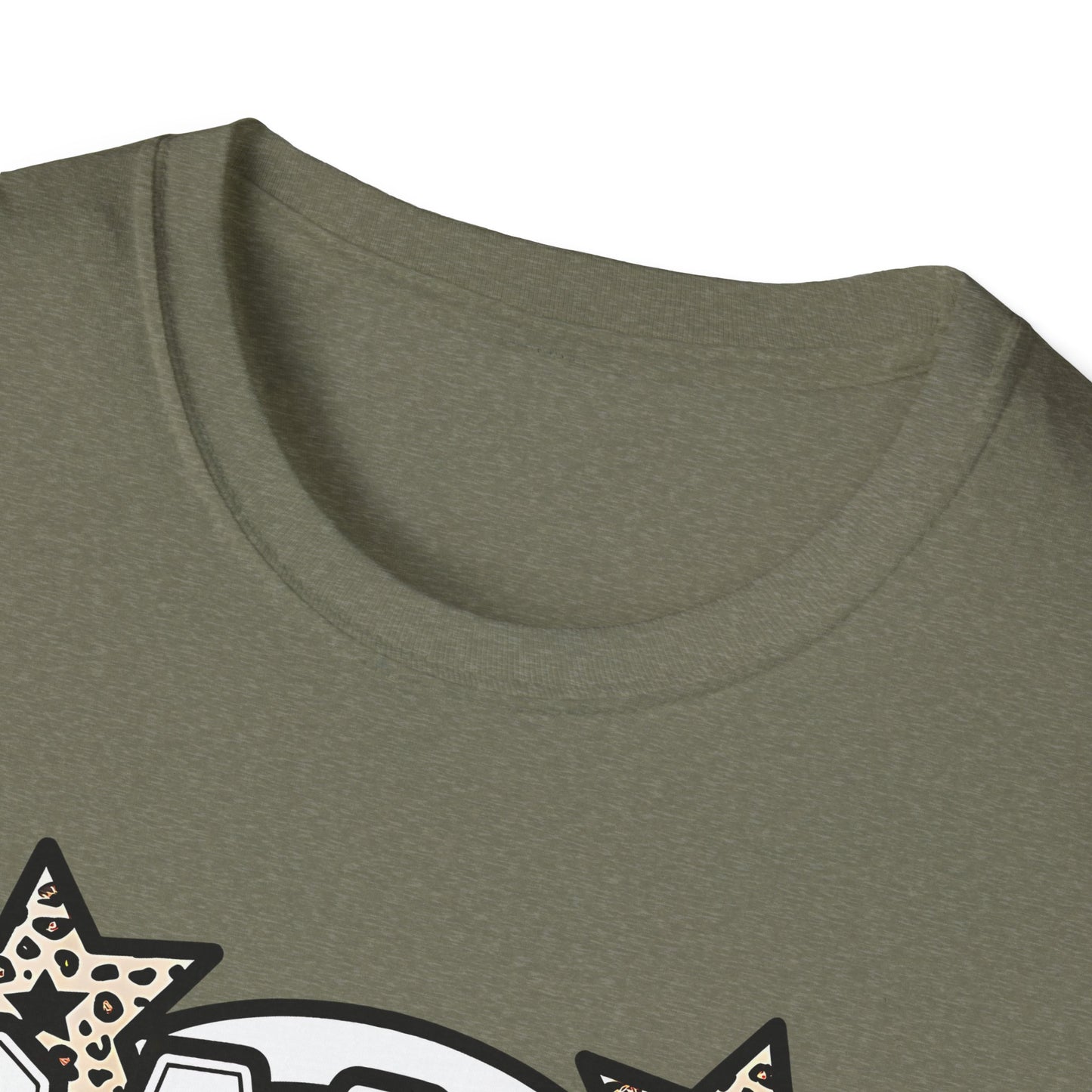 Game Day Glitter Football T-Shirt – Leopard Star & Checkerboard Design for Sports Fans