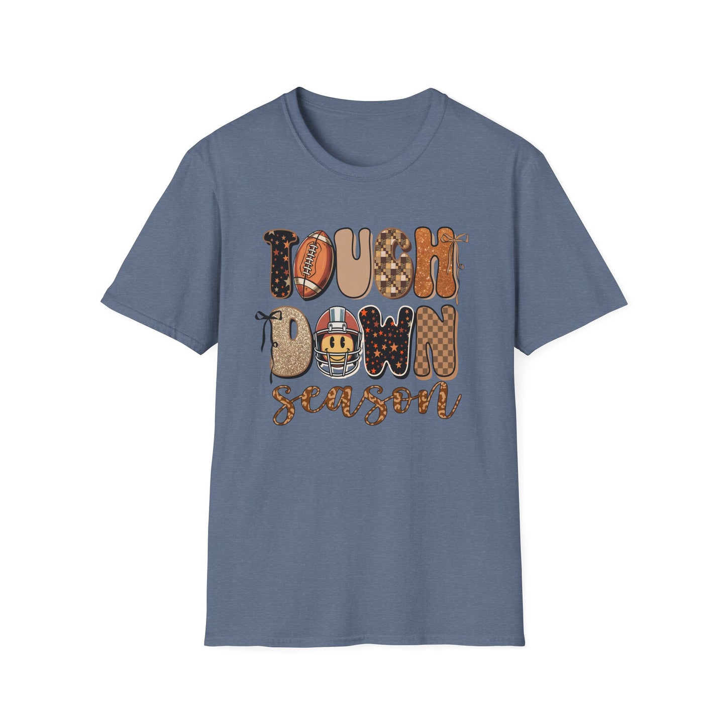 Touchdown Season Football T-Shirt – Retro Glitter Smiley Game Day Tee
