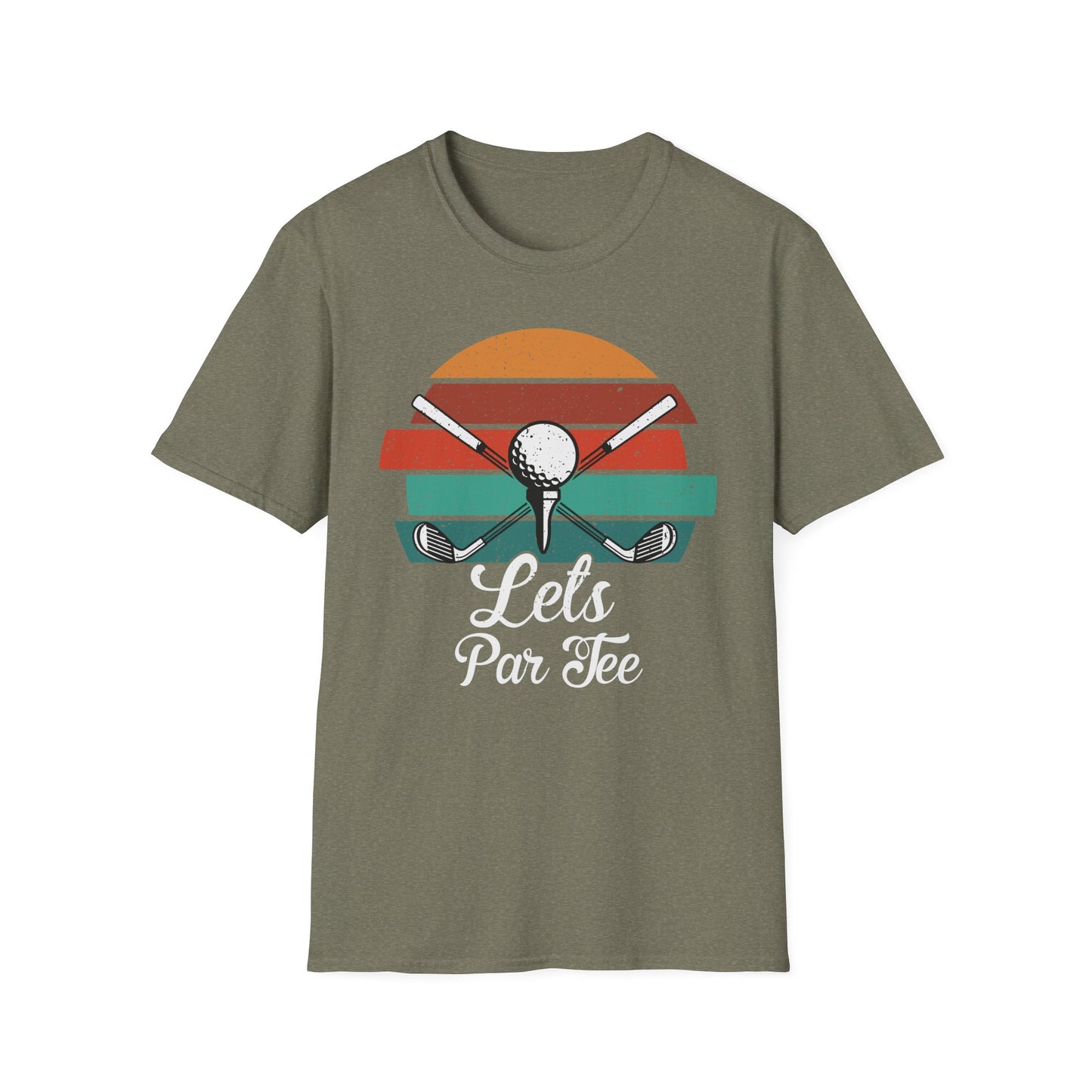 Let’s Par-tee Golf Tee – Funny golf party sports graphic T-shirt in Heather Military Green