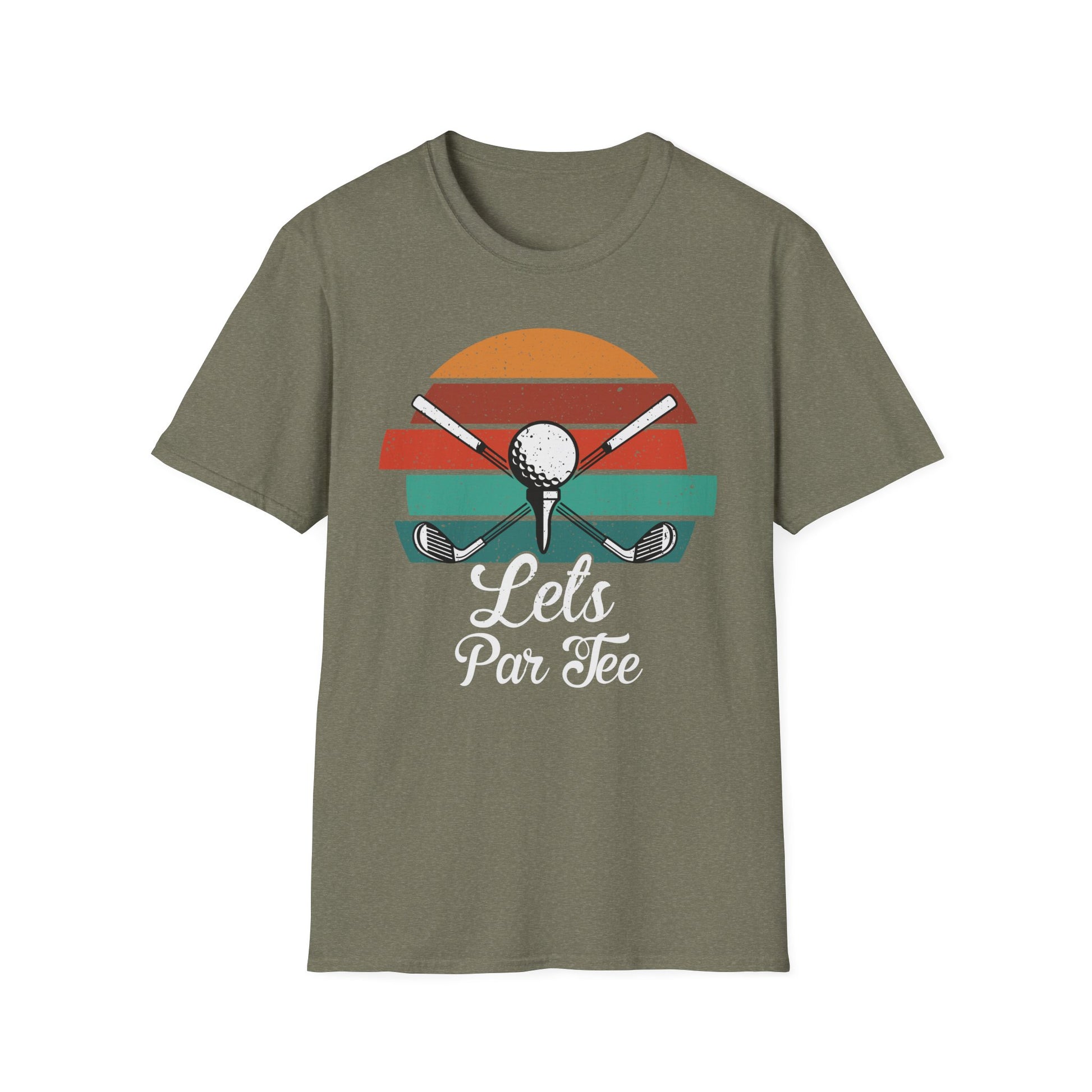 Let’s Par-tee Golf Tee – Funny golf party sports graphic T-shirt in Heather Military Green