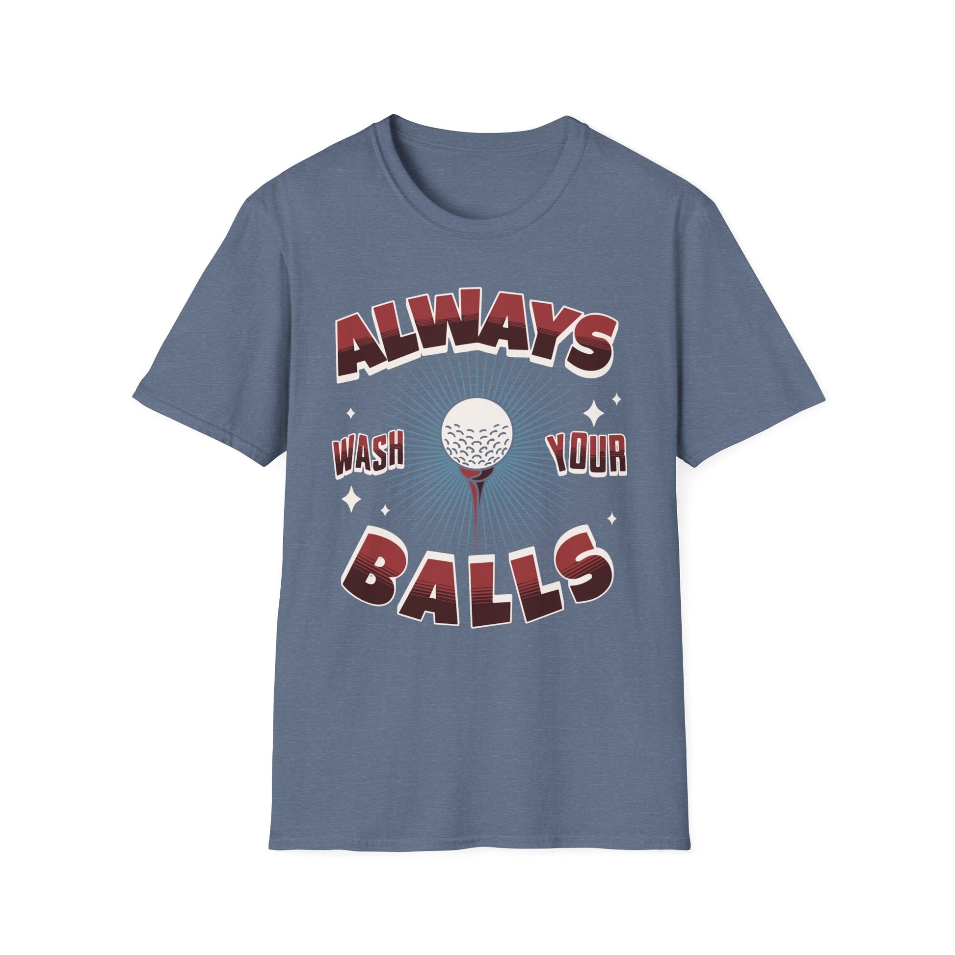 Always Wash Your Balls golf tee – funny vintage golf humor sports graphic T-shirt in Heather Indigo