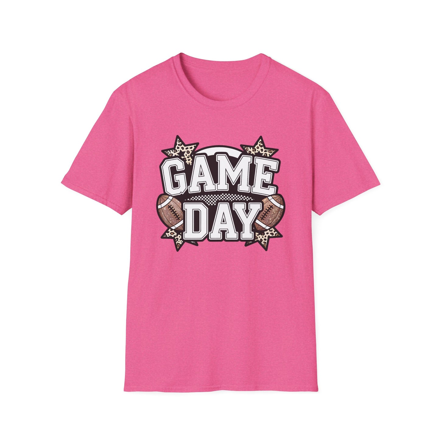 Game Day Glitter Football T-Shirt – Leopard Star & Checkerboard Design for Sports Fans
