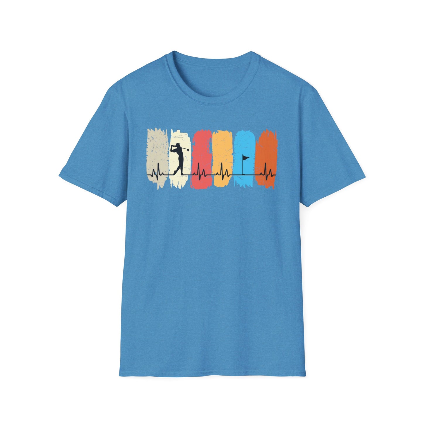 Golfer Heartbeat Retro Sports Tee – Golf graphic t-shirt with ECG heart line Heather Sapphire