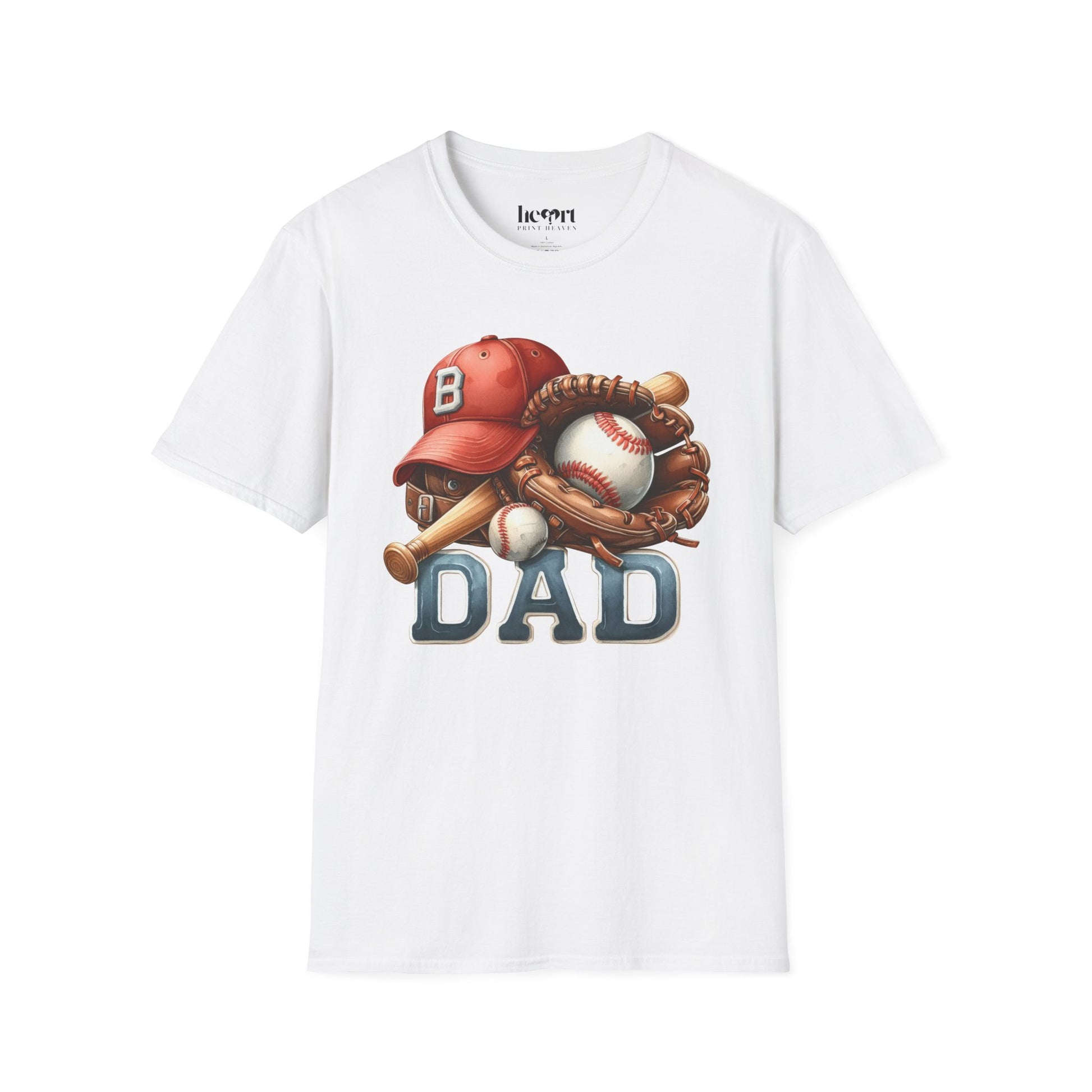 Baseball Dad T-Shirt with Hat & Ball Design – Perfect Gift for Sports-Loving Fathers White Front