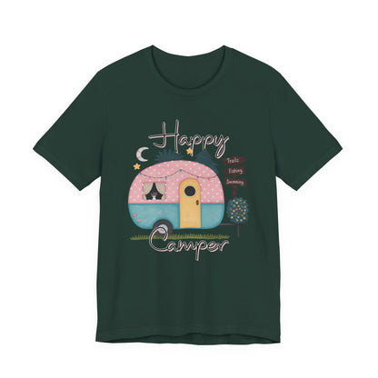 Happy Camper T-Shirt – Minimalist Retro Camper Tee for Nature Lovers