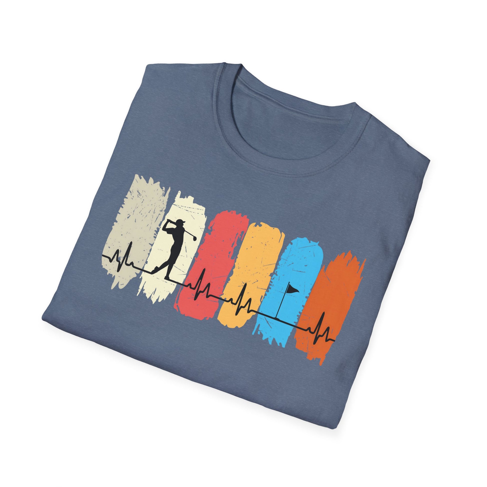 Golfer Heartbeat Retro Sports Tee – Golf graphic t-shirt with ECG heart line I