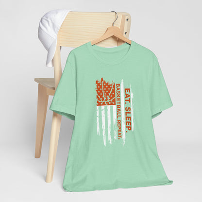 Eat Sleep Basketball Repeat Basketball American Flag T-Shirt