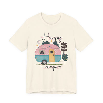 Happy Camper T-Shirt – Minimalist Retro Camper Tee for Nature Lovers