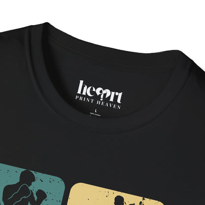 Dynamic Boxing Collage T-Shirt – Unique Graphic Tee for Boxing Enthusiasts 🥊