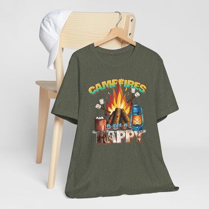 Campfires Make Me Happy T-Shirt – Funny Cozy Outdoor Tee