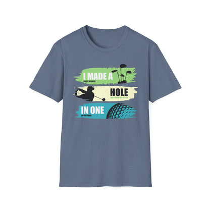 I Made a Bogey on Every Hole Golf Tee – Funny golf humor sports T-shirt in Heather Indigo