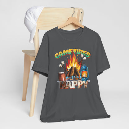 Campfires Make Me Happy T-Shirt – Funny Cozy Outdoor Tee