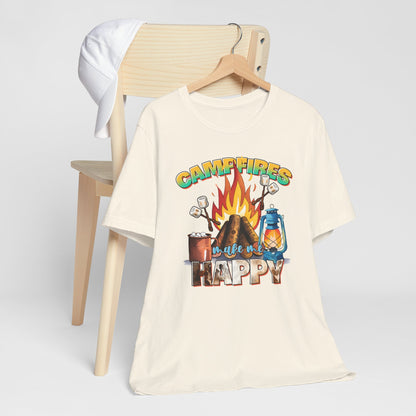 Campfires Make Me Happy T-Shirt – Funny Cozy Outdoor Tee