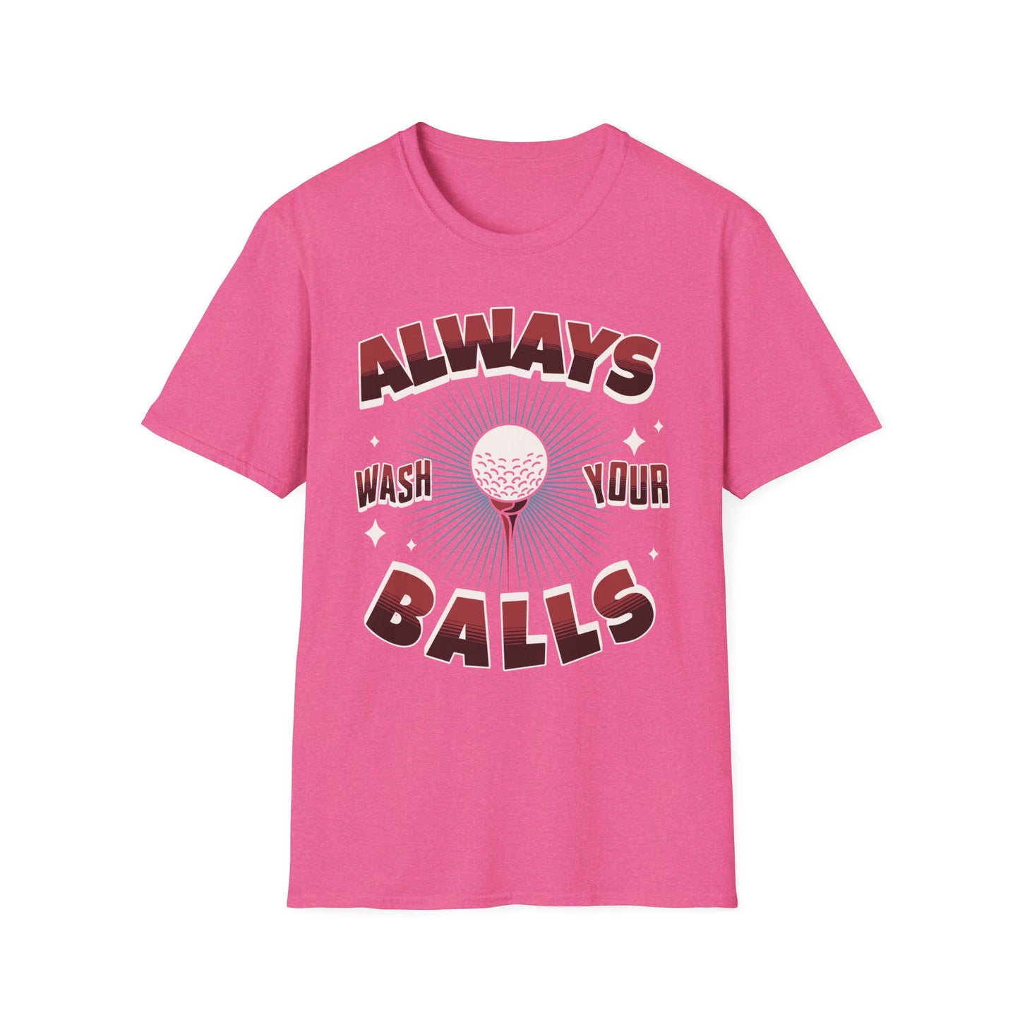 Always Wash Your Balls golf tee – funny vintage golf humor sports graphic T-shirt in Heather Heliconia