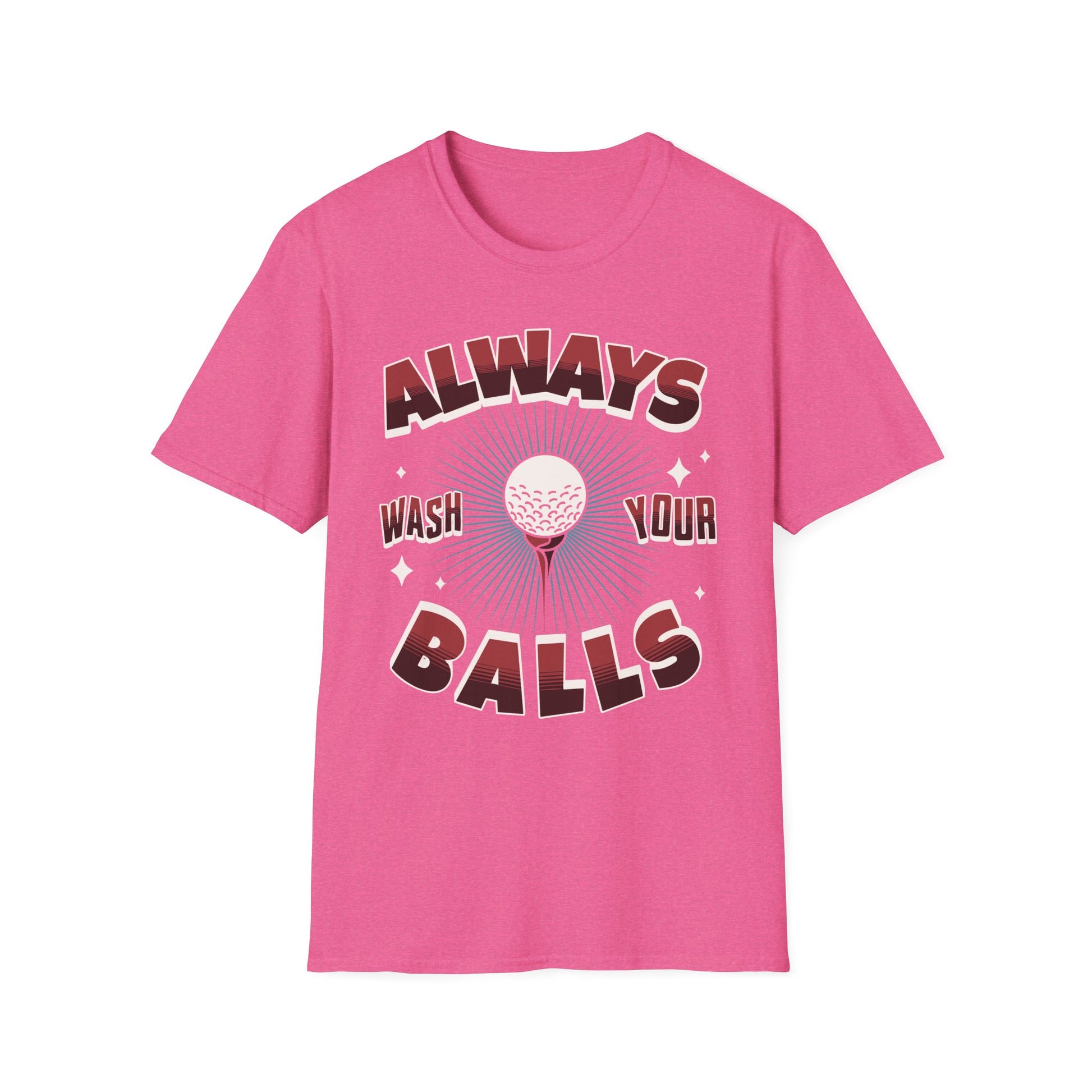 Always Wash Your Balls golf tee – funny vintage golf humor sports graphic T-shirt in Heather Heliconia