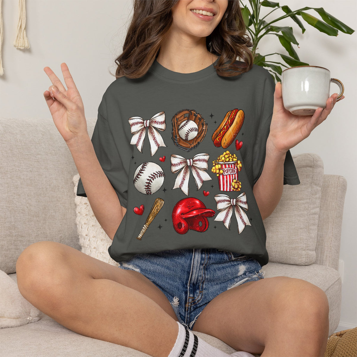 Baseball Bows & Sparkle T-Shirt | Cute Baseball Mom Collage Graphic Tee
