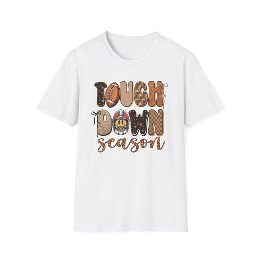 Touchdown Season Football T-Shirt – Retro Glitter Smiley Game Day Tee