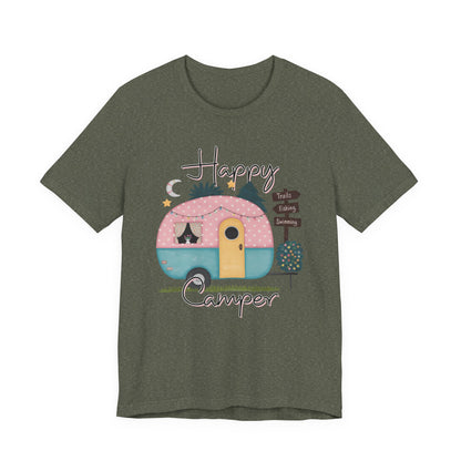Happy Camper T-Shirt – Minimalist Retro Camper Tee for Nature Lovers