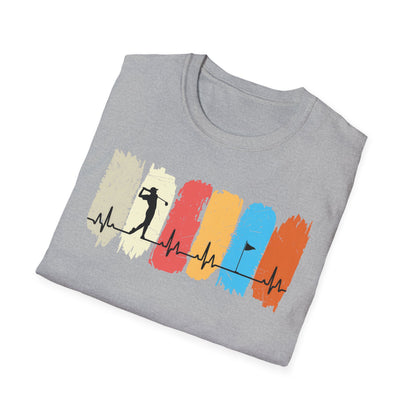 Golfer Heartbeat Retro Sports Tee – Golf graphic t-shirt with ECG heart line G