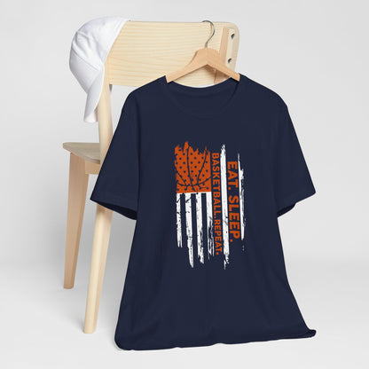 Eat Sleep Basketball Repeat Basketball American Flag T-Shirt