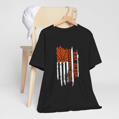 Eat Sleep Basketball Repeat Basketball American Flag T-Shirt