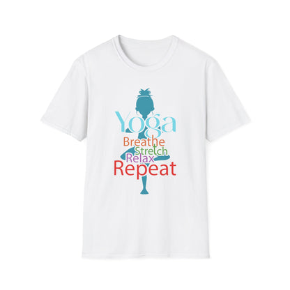 Breathe, Stretch, Relax, Repeat – Minimalist Yoga T-Shirt 🧘‍♀️✨