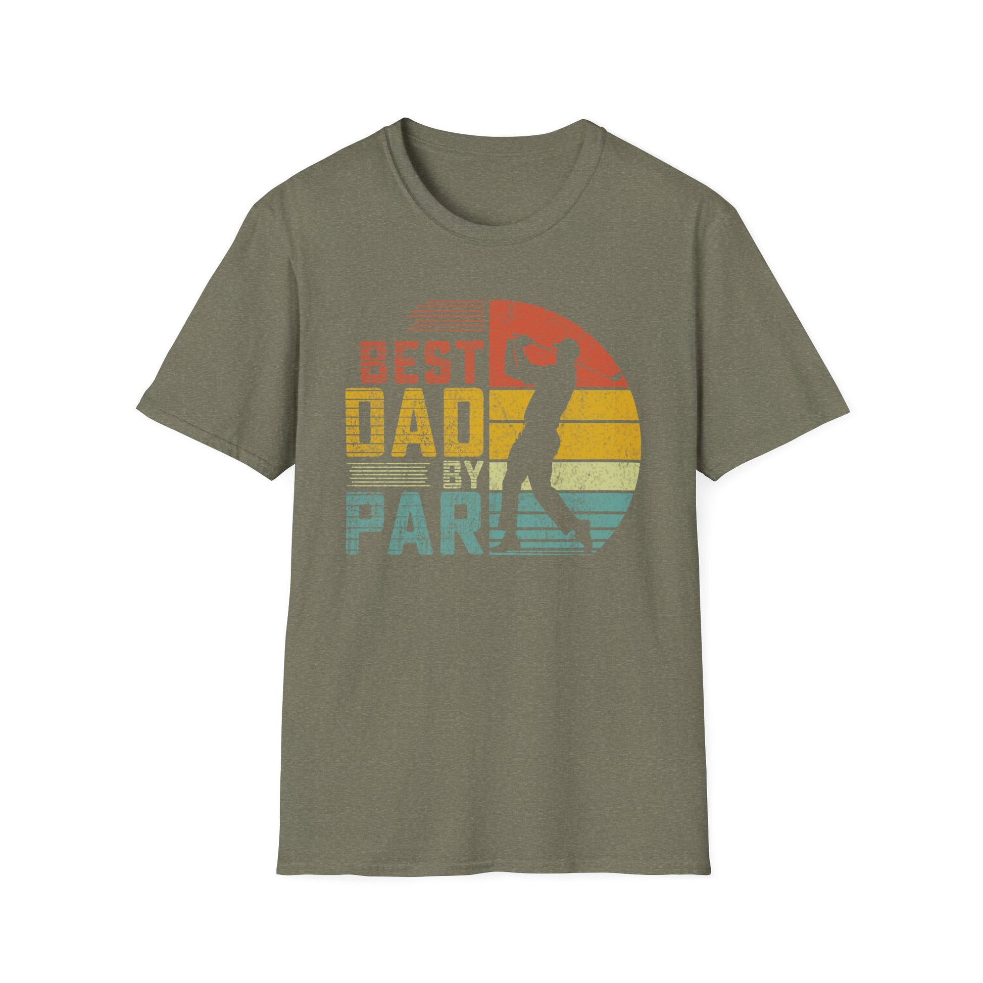 Best Dad By Par Golf Tee – funny golf dad sports graphic T-shirt in Heather Military Green