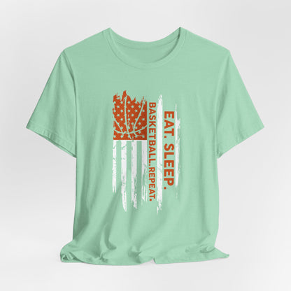 Eat Sleep Basketball Repeat Basketball American Flag T-Shirt