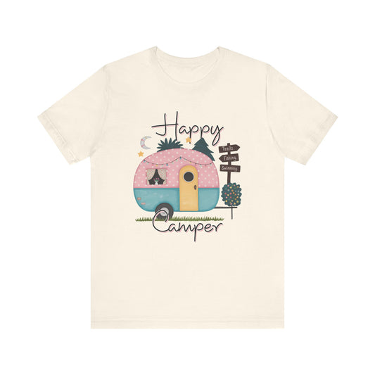 Happy Camper T-Shirt – Minimalist Retro Camper Tee for Nature Lovers