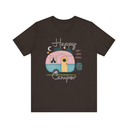 Happy Camper T-Shirt – Minimalist Retro Camper Tee for Nature Lovers