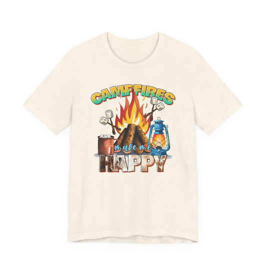 Campfires Make Me Happy T-Shirt – Funny Cozy Outdoor Tee